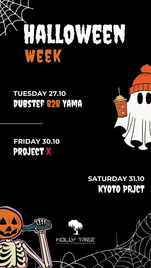 Halloween events στην Καβάλα: αφίσα της Halloween Week στο Holly Tree με Dubstef B2B Yama