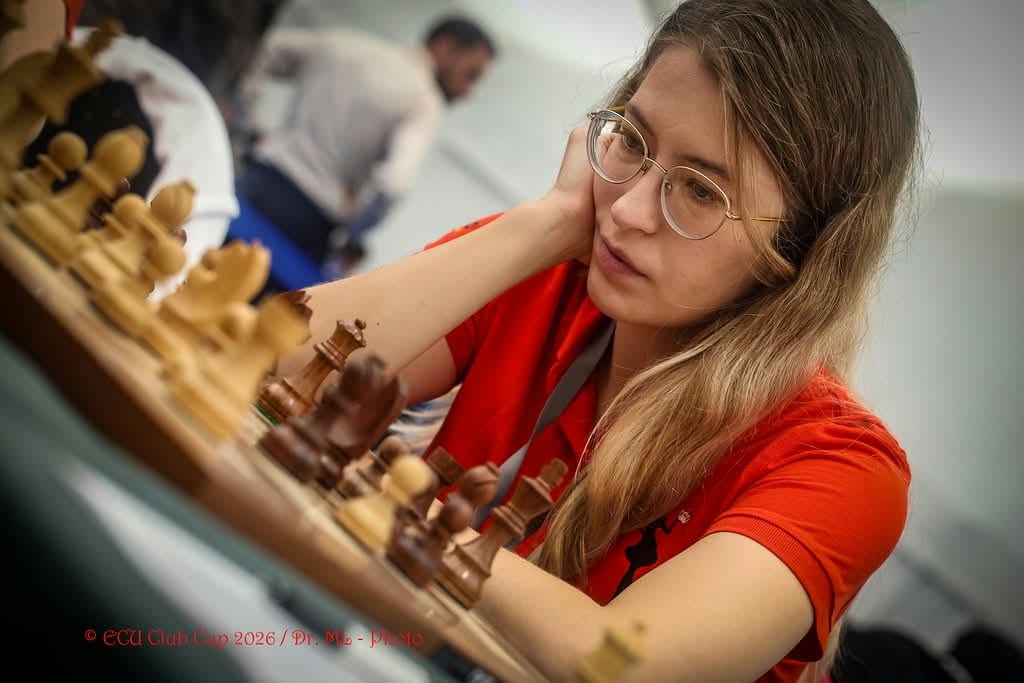 Η Σταυρούλα Τσολακίδου σε αγώνα στο European Chess Club Cup 2026